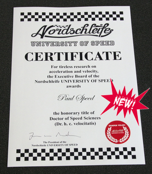 "Nordschleife UNIVERSITY OF SPEED" diploma